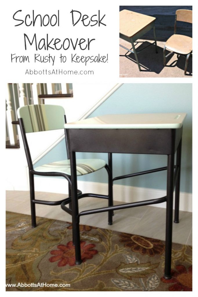 Makeover that rusty old school desk into a family treasure. #schooldesk 