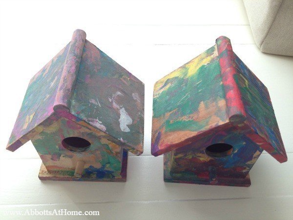 Birdhouse Art for kids. Let your little ones paint birdhouses, cars, jewelry boxes, etc. It turns their art into cute decor you can save.