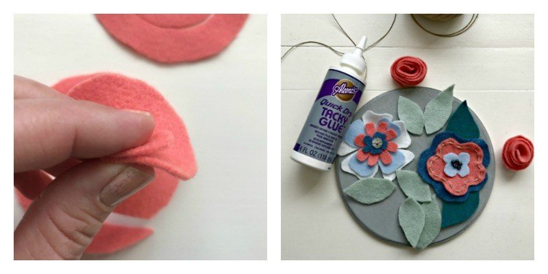 Kids Valentines Art Wood Crafts - felt flowers