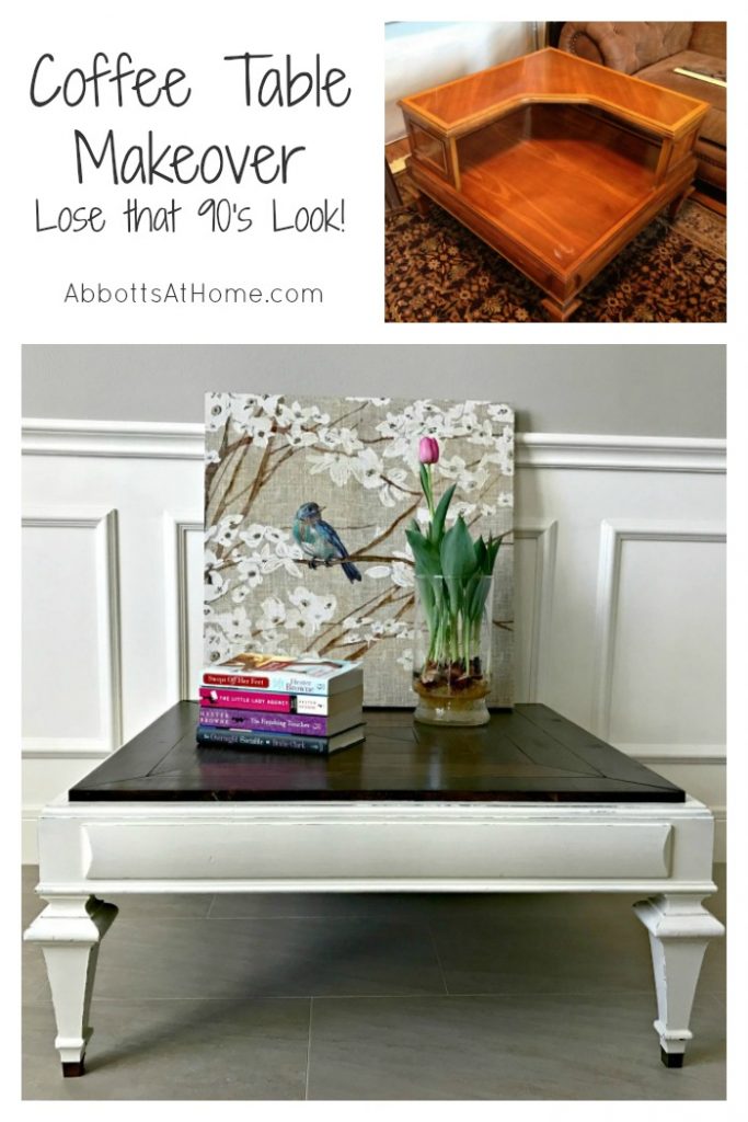 Give that boring table a pretty Farmhouse Look with this wood mosaic DIY Table Top Makeover. #farmhouse #coffeetable