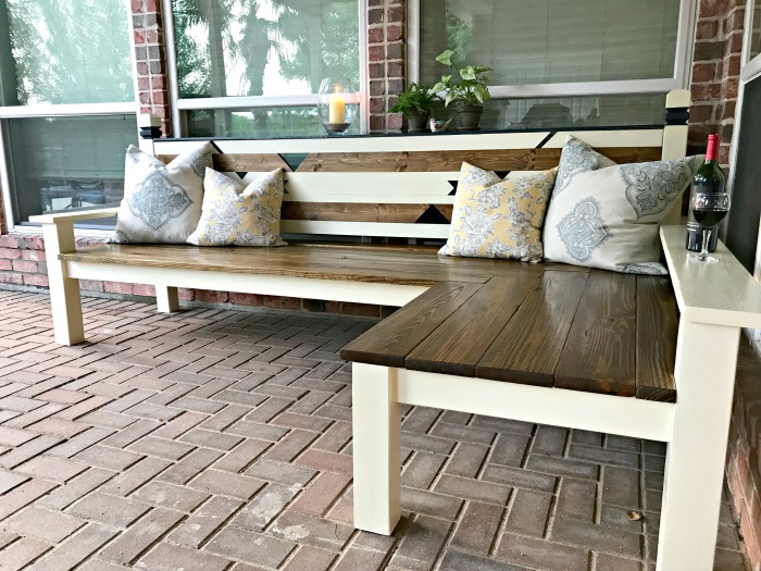 How I built my L-shaped DIY Backyard Bench for $130, awarded 2nd place in the IG Builders Challenge, season 3. These DIY Backyard Bench Plans are pretty simple. They just take time. You can easily adjust these DIY wood bench plans to the right size for your space.