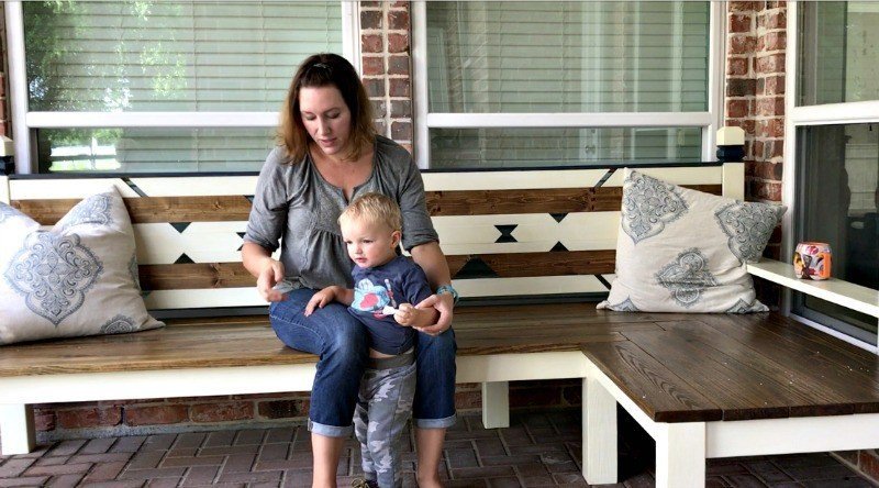 Looking for a beautiful DIY Outdoor Corner Bench Build tutorial? Here's how I built this big L Shaped Bench that was awarded 1st runner up in the Builders Challenge.