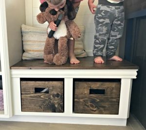 Looking for DIY Mudroom Ideas? You can upcycle your old cabinets into a beautiful and affordable DIY Laundry and Mudroom Combo. This cabinet update was less than $100. And the mudroom bench, coat, and shoe storage makes this space so much more functional!