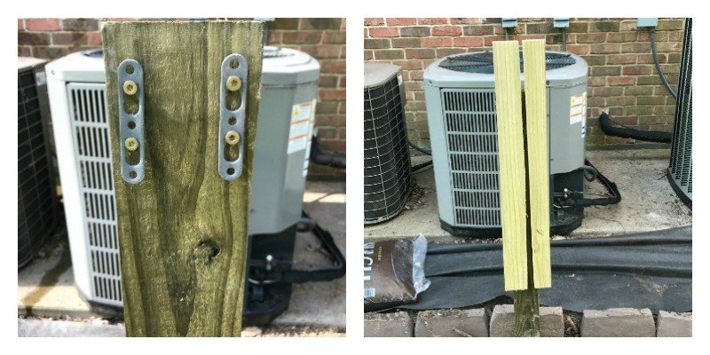 DIY Removable Outdoor Air Conditioner Screen. Hide those air conditioners, allow proper air flow for the condenser, and make the AC guy happy when he sees how easy it is to remove. You can easily have this project done in a weekend. #AbbottsAtHome #AirConditioner