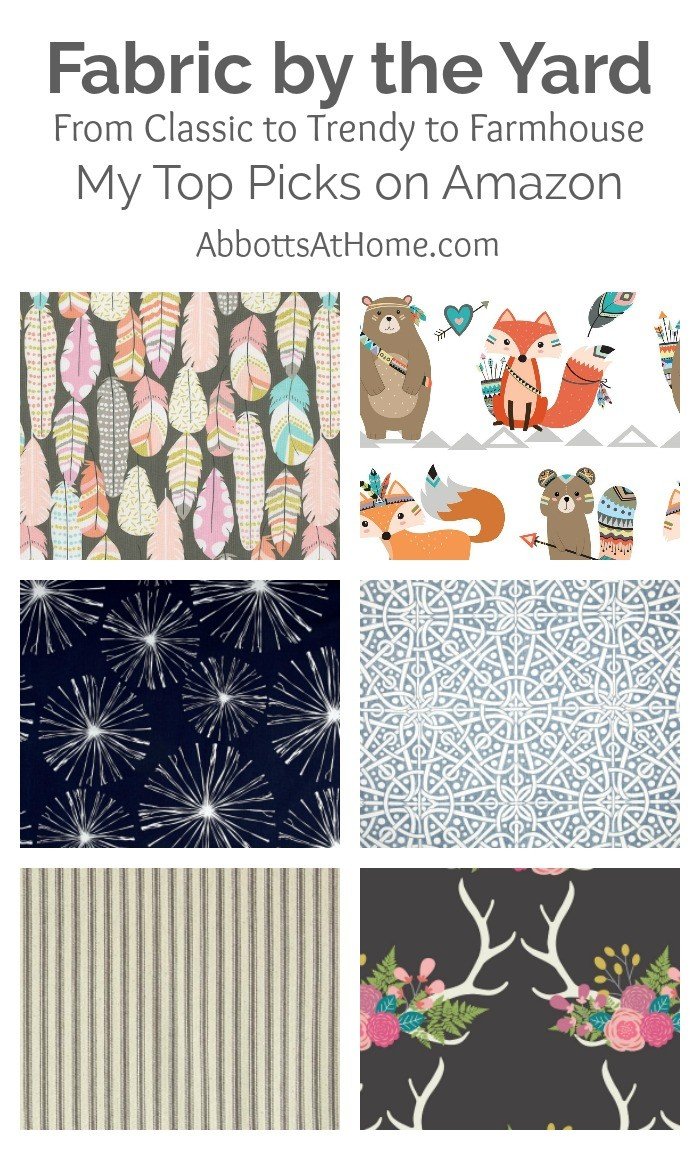 Did you know you can buy fabric by the yard on Amazon? I found a bunch of cool, farmhouse, trendy, and vintage prints when searching for my last upholstery fabric DIY. Check out my favorite upholstery, clothing, bedding, and outdoor fabrics now.