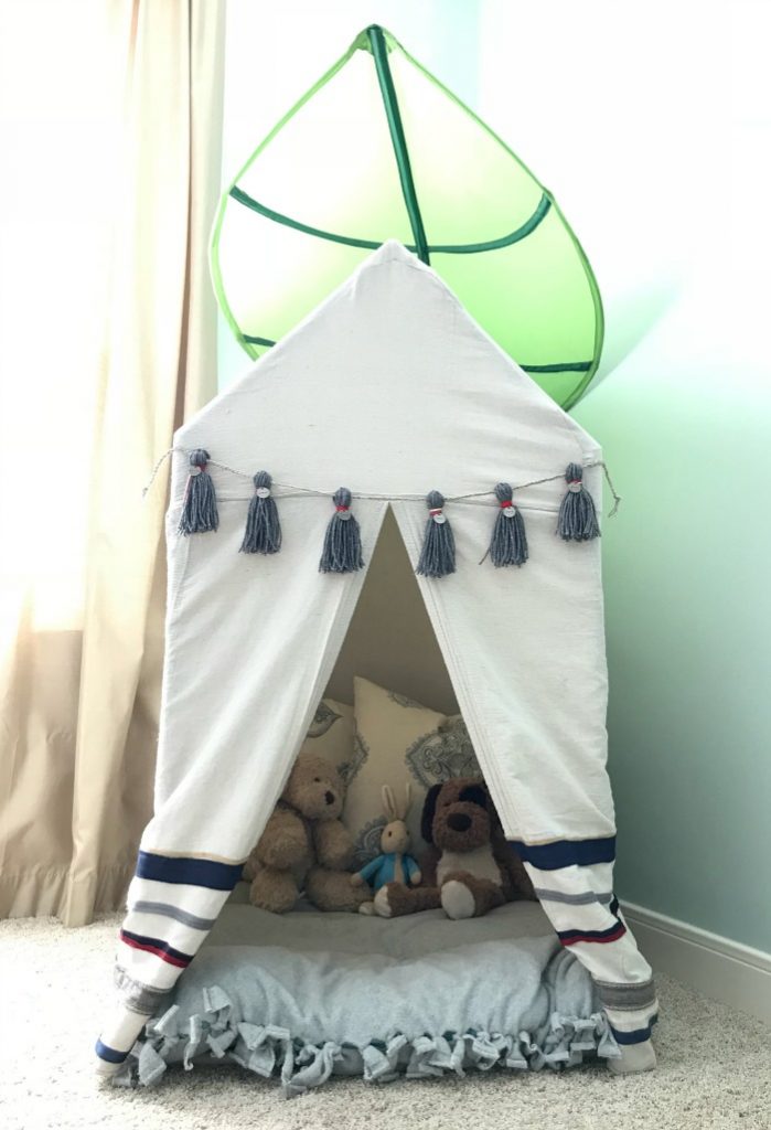 Plans to Build this easy PVC Pipe Tent with drop cloth cover. PVC pipe play house tent build for kids. #PVCTent #PVC #KidsTent