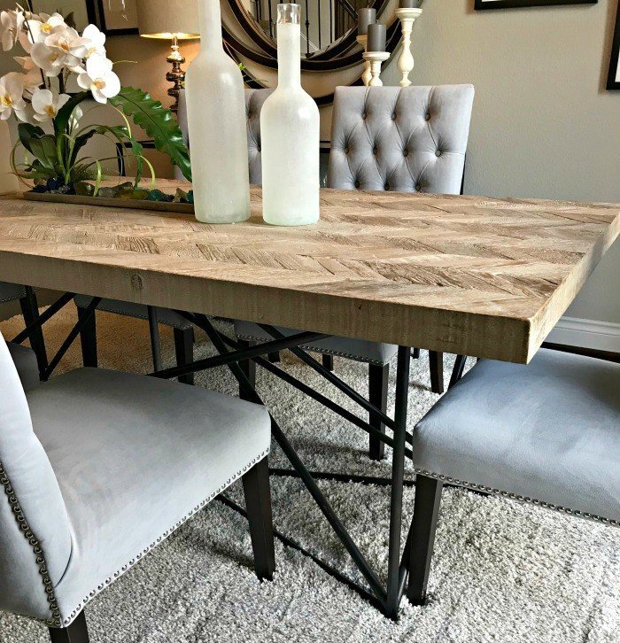 Herringbone Dining Table Design Idea. Interior and Furniture Design Inspiration Pictures from Model Homes and Local Stores.