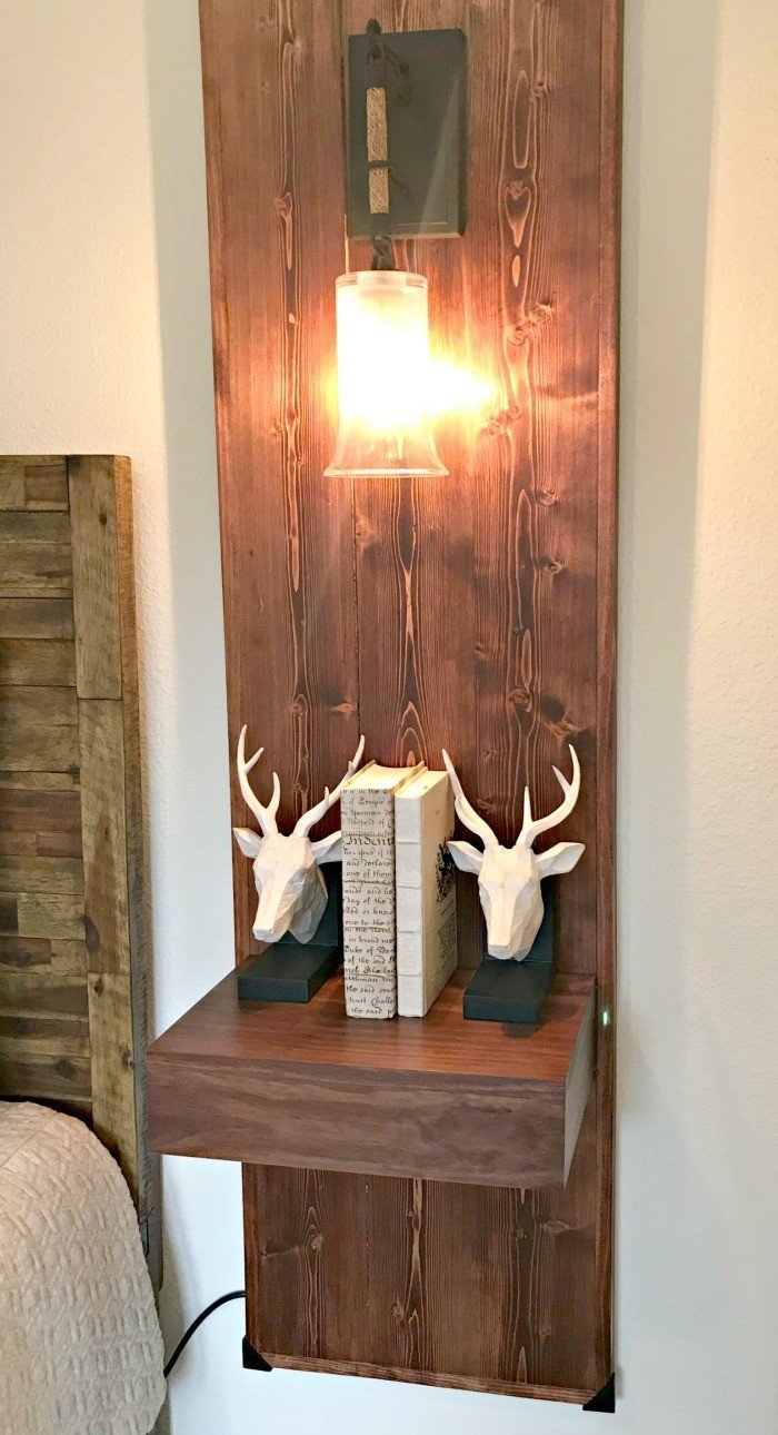 Wood Wall Mounted Nightstand and light Idea. Interior and Furniture Design Inspiration Pictures from Model Homes and Local Stores.