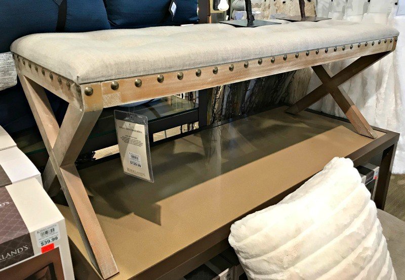 Grey upholstered top on X Leg Bench. This months furniture design ideas and inspiration are partly my own DIY builds and partly great pieces I found at Home Goods and Kirklands. I took these pictures to keep track of nice designs I might want to inspire a future build. Today I'm sharing these furniture design ideas with you!