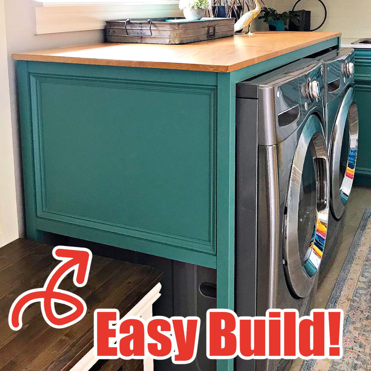 Easy DIY laundry shelf over washer and dryer