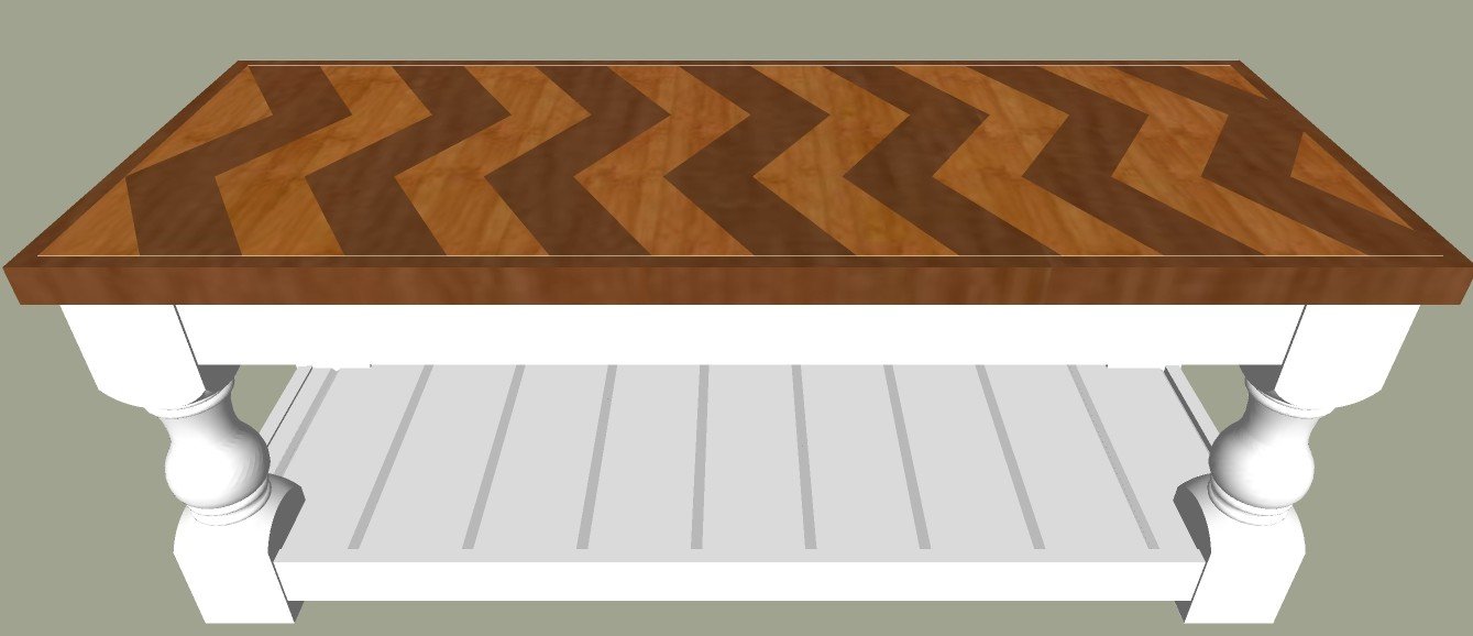 The printable build plans for my popular Modern Farmhouse Bench are now available. Includes 5 beautiful wood top options to turn it into a pretty Farmhouse coffee table instead. The Chevron Top Design is my favorite! Get the DIY Farmhouse Coffee Table Plans today. #AbbottsAtHome #Bench #CoffeeTable #DIYFurniture #FurniturePlans