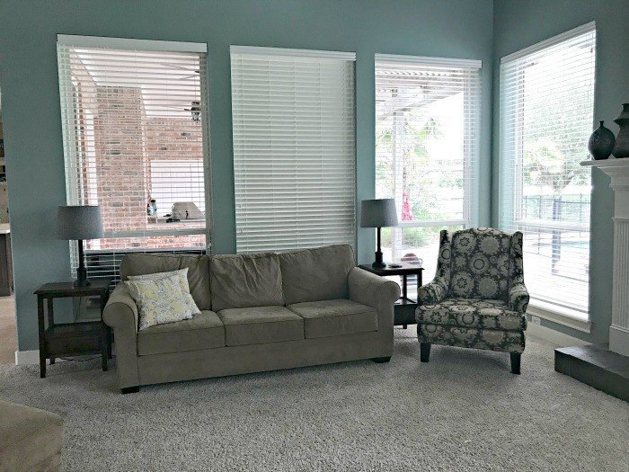 These ORC Living Room Makeover Plans are so fresh and light. Includes bright Blues and light Cream Walls with accents of pale pinks and green. #AbbottsAtHome #LivingRoom #BlueFurniture #MakeoverPlans