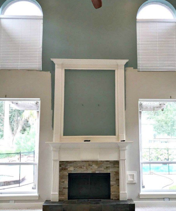 A beautiful Shiplap Fireplace Wall in a Living Room with vaulted ceilings. Here's how it was made and why it was a near fail, guys. It's all about material choices. But, I ended up loving it after a couple simple fixes. #Shiplap #Fireplace #LivingRoom #FixerUpper #AbbottsAtHome