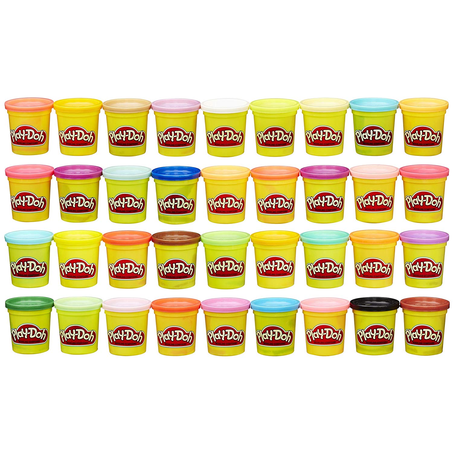 36 pack of Play doh on Amazon - Best Gifts for Little Kids - Here's my big list of Best Toy Gifts for Little Boys. These are the toys my kids actually play with, all the time. Includes small gifts, science kits, art supplies, trucks, and outdoor toys. Plus, 5 toy gift fails. #AbbottsAtHome #BestToys #KidsToys #GiftIdeas #BestGifts #GiftGuide