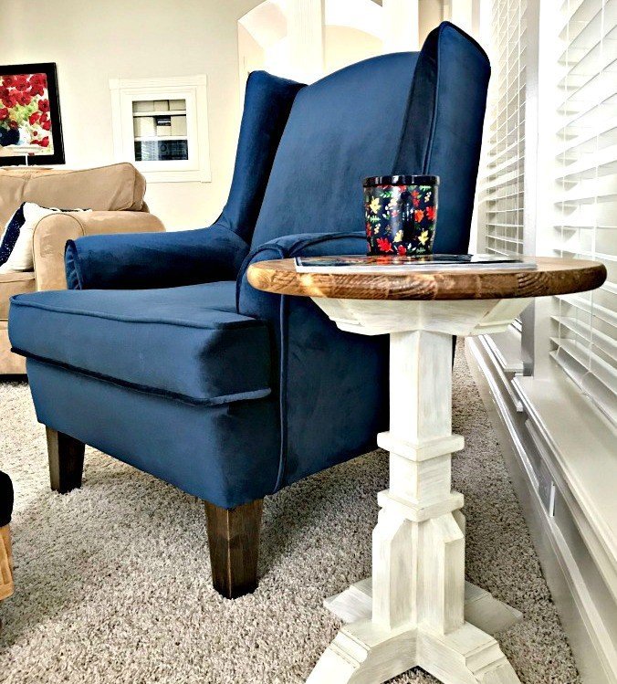 A few tips, DIY upholstery pictures, and my favorite tutorials to upholster a wingback chair. I'm so glad I gave this wingchair a makeover and it doesn't require any fancy sewing skills, guys. Plus, I am loving that Blue Velvet fabric!! #AbbottsAtHome #Upholstery #DIYProjects #Reupholster #Wingback #Velvet
