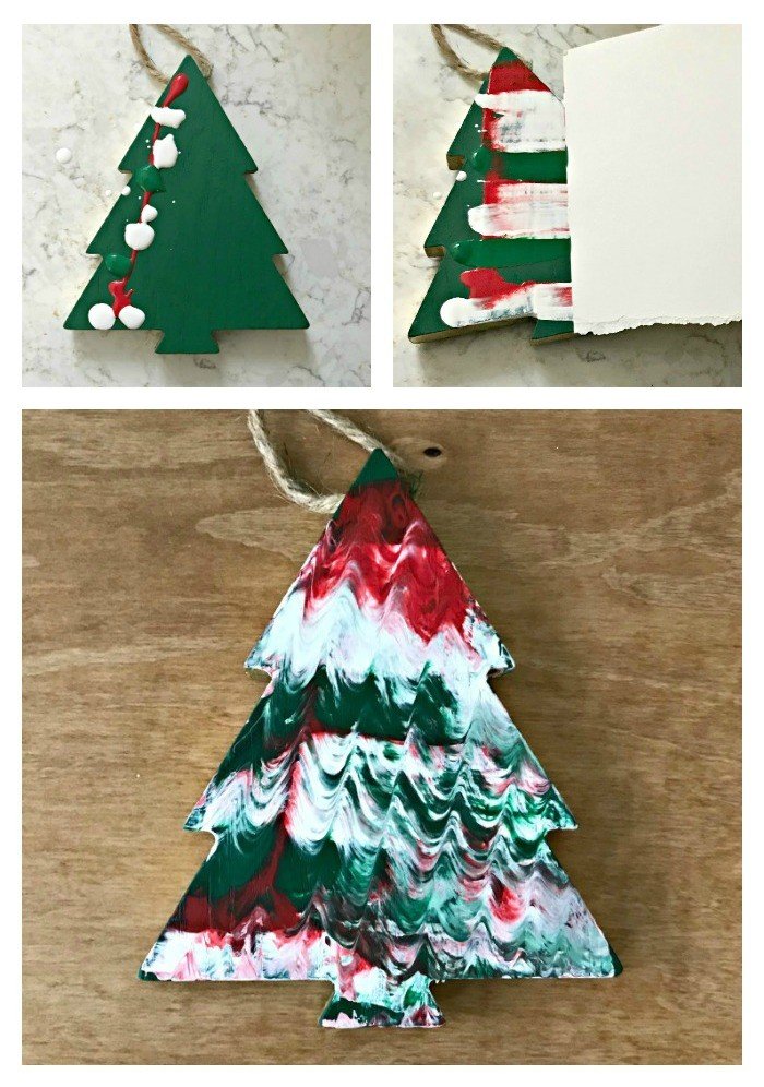 Paint Smear Ornament. Need some new ideas for this years Christmas craft? I've got 12 fun and easy handmade Christmas Ornament Ideas for you! Make 3D scrapbook paper trees, pom pom trees, star string art, unicorn stars, and more. #AbbottsAtHome #Handmade #ChristmasCrafts #ChristmasIdeas #ChristmasOrnaments