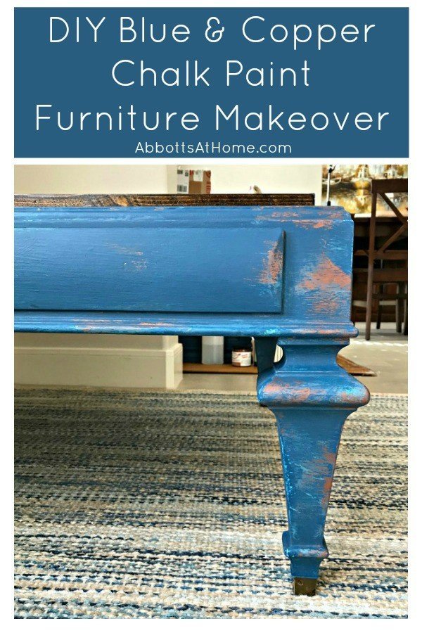 Here's that Blue and Copper Chalk Paint DIY I want to try! With DIY Video and painting tips. Painted with Magnolia Homes by Kilz Signature and Copper Chalk Paint. #AbbottsAtHome #ChalkPaint #FurnitureMakeover #PatinaPaint