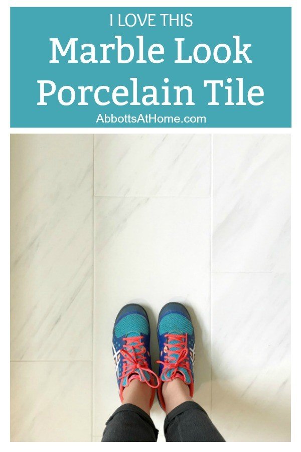 I'm loving this Marble Look Porcelain Tile, guys. The 12 x 24 size looks beautiful. The non-slip matte finish is pretty and perfect for a bathroom. And the grey marble veining is so subtle. I used budget-friendly Bianco Matte Porcelain Tile from Floor and Decor.