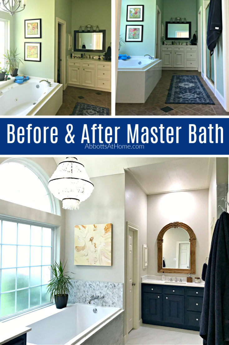 Loving this White and Blue Before and After Master Bathroom Remodel ...