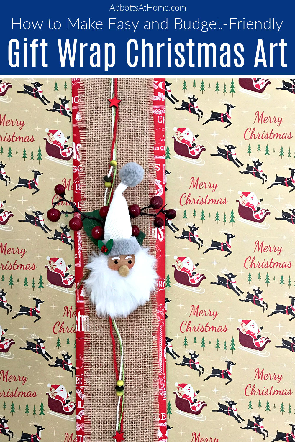 Easy to Follow Steps and How-To Video showing How to Wrap A Picture Frame with Wrapping Paper to make quick and easy Christmas Wall Art.