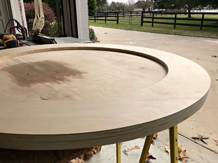 2 plywood circles glued together for a DIY round table top.