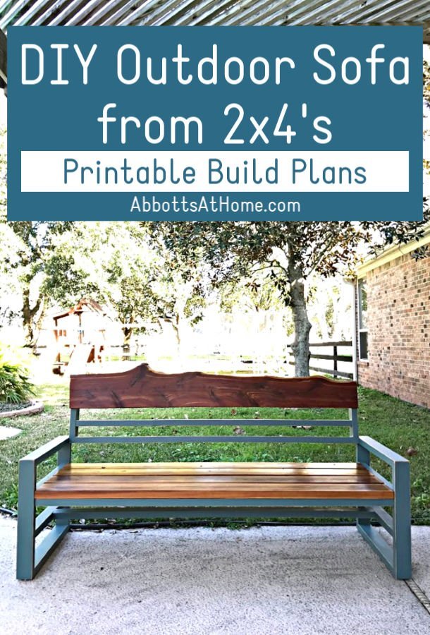 Here's the easy to follow build steps, printable plans, and how-to video for this beautiful DIY Outdoor Sofa from 2x4 Pine Lumber with Cedar. Wood outdoor sofa or bench with a back woodworking plans.