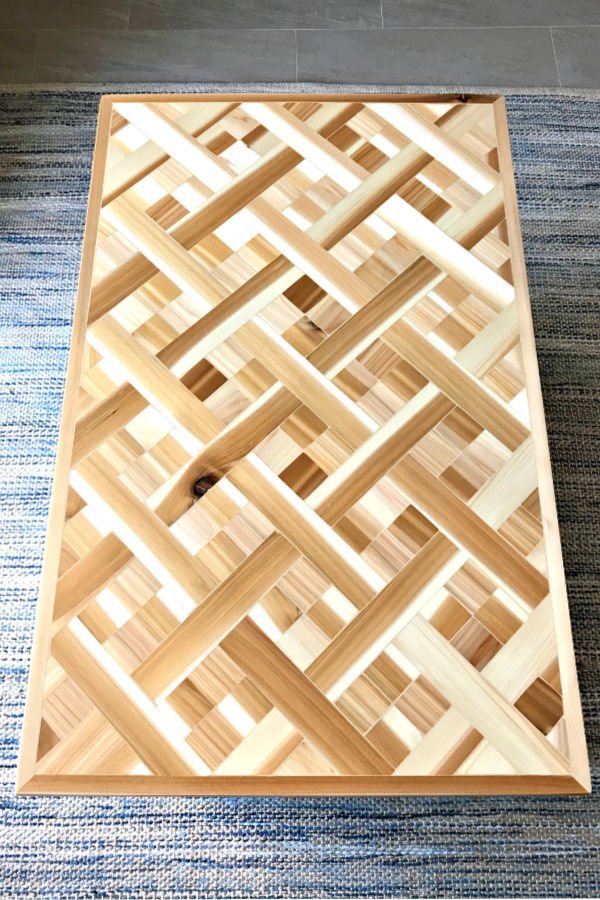 Here's how I built a beautiful DIY Wood Mosaic Table Top with low cost Cedar from my local big box store. Easy to follow how to video and build tips. DIY Geometric Wood Art idea.