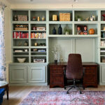 Beautiful DIY Before & After Home Office Makeover with Green Built-Ins ...