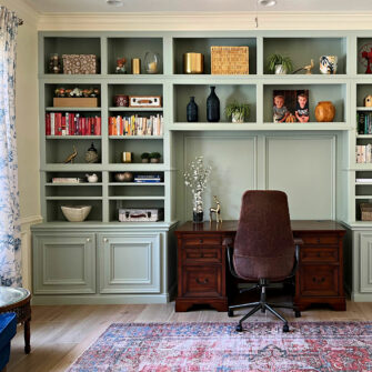 Beautiful DIY Before & After Home Office Makeover with Green Built-Ins ...