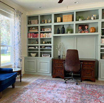 Beautiful DIY Before & After Home Office Makeover with Green Built-Ins ...