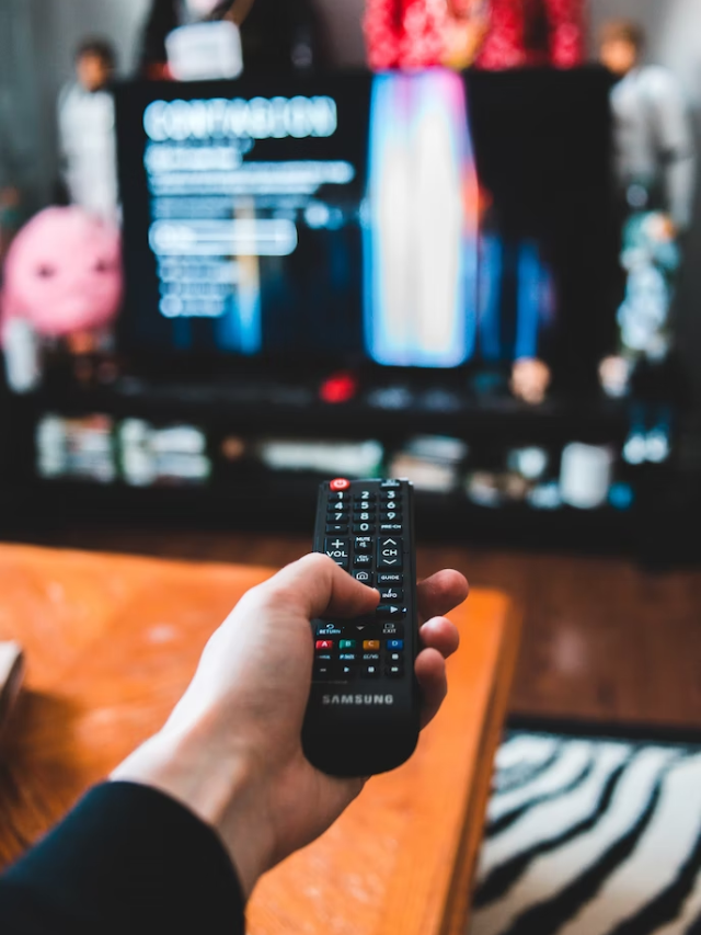 Person holding a black remote