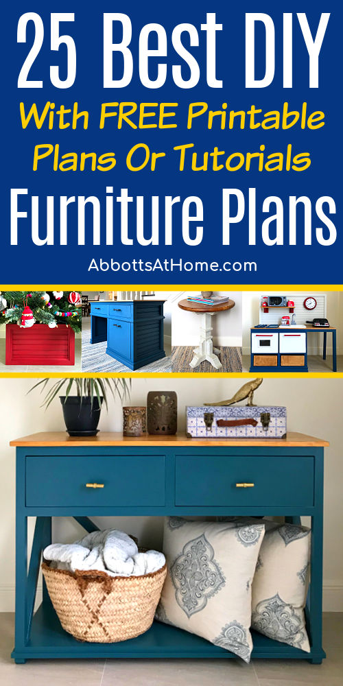 Image shows 5 Free PDF Furniture Build Plans for a post with 25 most popular woodworking projects and ideas on AbbottsAtHome.com.