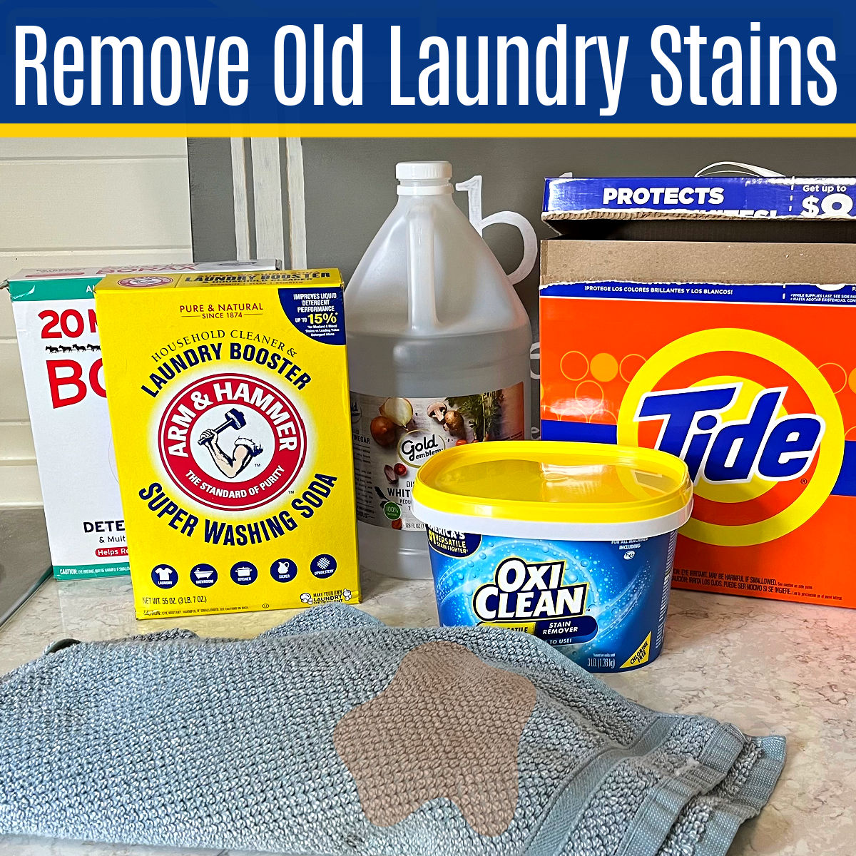 Image of options to remove old laundry stains for a post about how to remove laundry stains after drying.