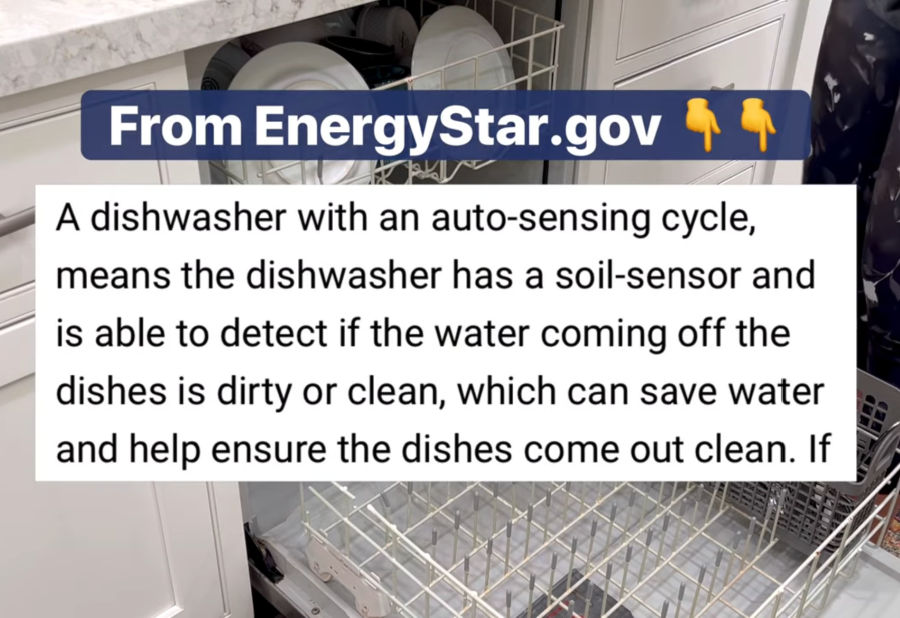 Image showing text from Energy Star's website about how "auto wash" and "smart wash" dishwashers clean dishes.