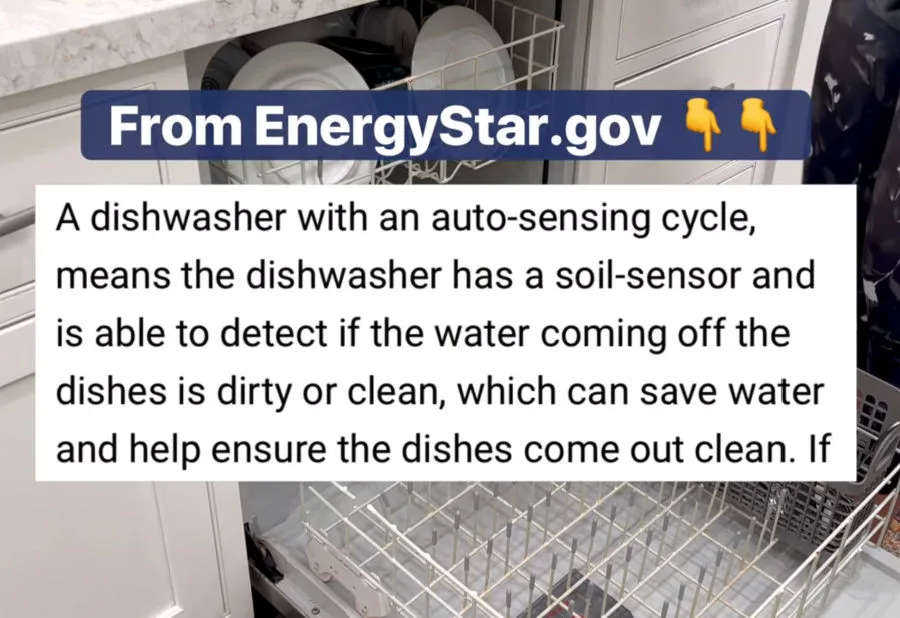 Image showing text from Energy Star's website about how "auto wash" and "smart wash" dishwashers clean dishes.